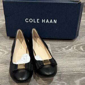 Cole Haan Women's Black Leather Loafers with Bow